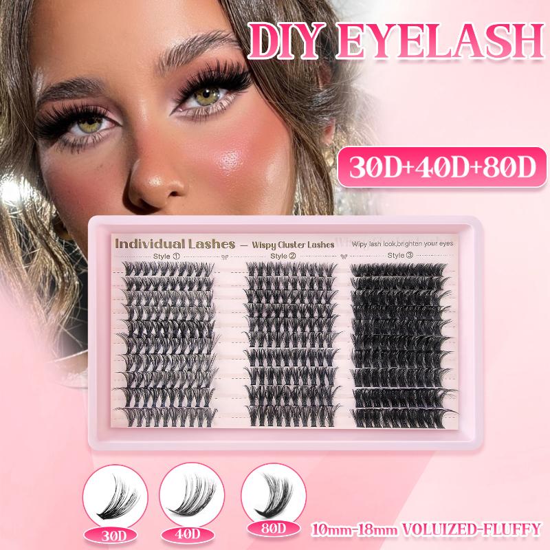 Eyelash Extension Kits - DIYまつげエクステキット スパイク付きまつげエクステンション 30/40/80D ボリューム Dカール クラスター