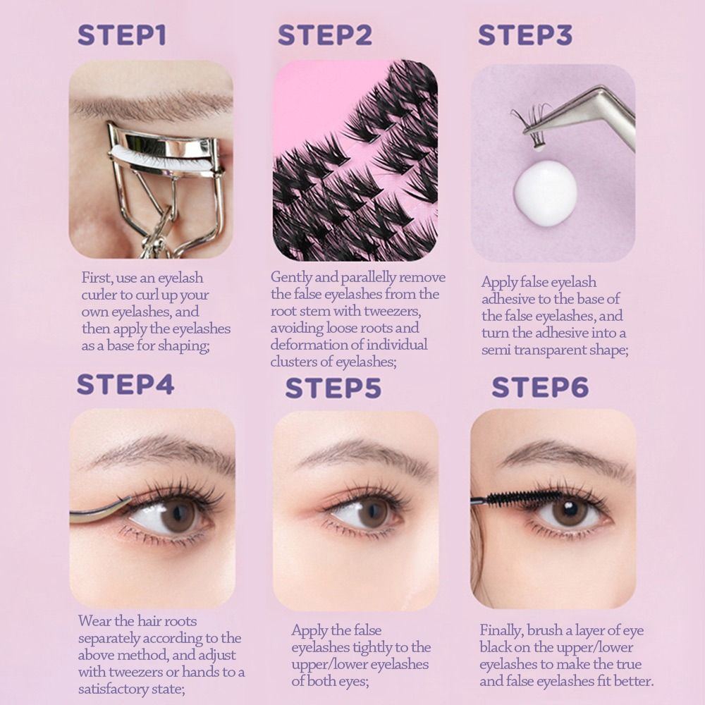 Eyelash Extension Wispy Look - 12列のナチュラルルックつけまつげ、ウィスピー風、接着＆固定DIYまつげエクステキット、クラスターデザインのつけまつげ