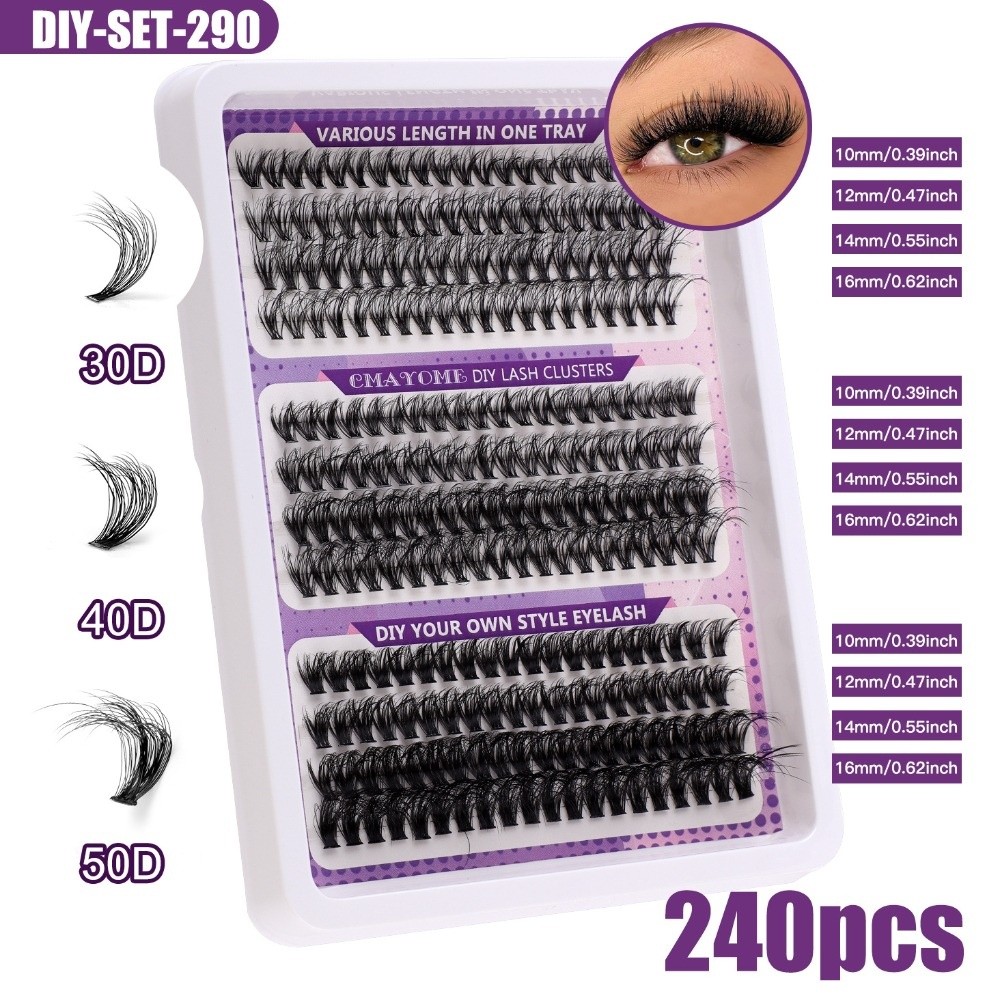 Eyelash Extension Wispy Look - ナチュラルルックつけまつげ ウィスピー風 接着＆固定DIYまつげエクステキット クラスターデザイン 3Dフェイクミンクまつげ