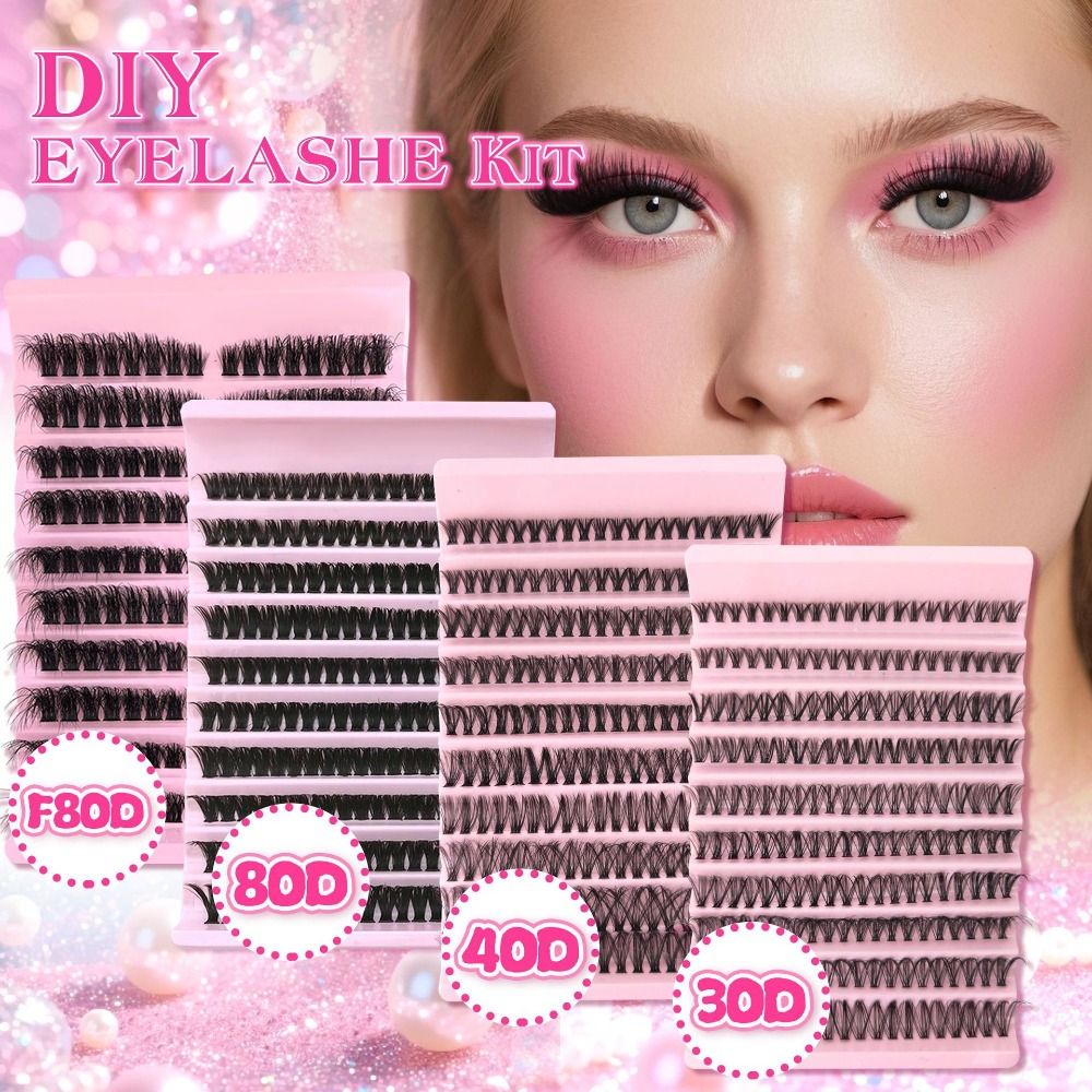 Eyelash Extension Wispy Look - ナチュラルルックつけまつげ ウィスピー風 ボンド＆シール DIYまつげエクステキット クラスターデザイン フェイクまつげメイクアップ強化