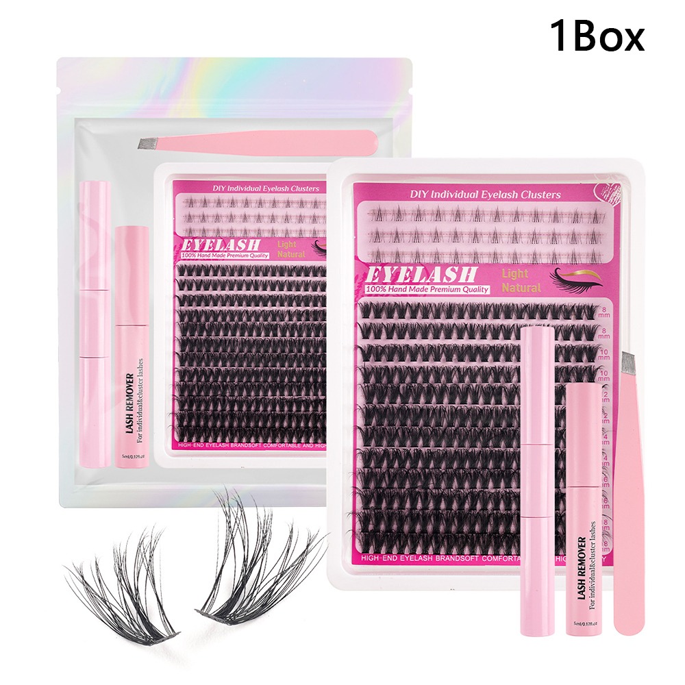 Eyelash Extension Wispy Look - 8-18mmの長さのつけまつげ、ナチュラルな見た目、ウィスピー風DIYまつげエクステキット、クラスターデザイン、接着剤とシーラー付きのつけまつげ