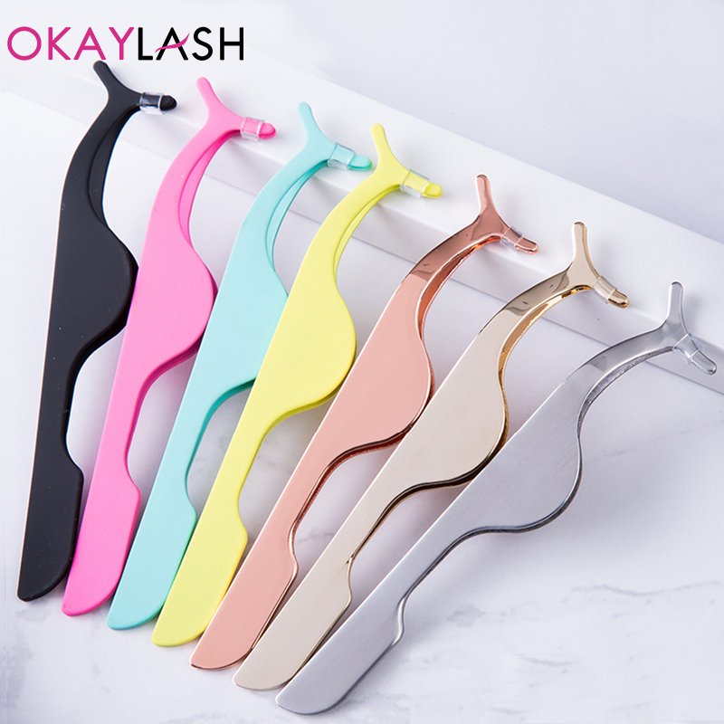 Eyelash Extension Logo - Okaylashステンレスゴールドつけまつげピンセットローズゴールド偽アイラッシュエクステンションマルチカラーアプリケータークランププライベートラベル