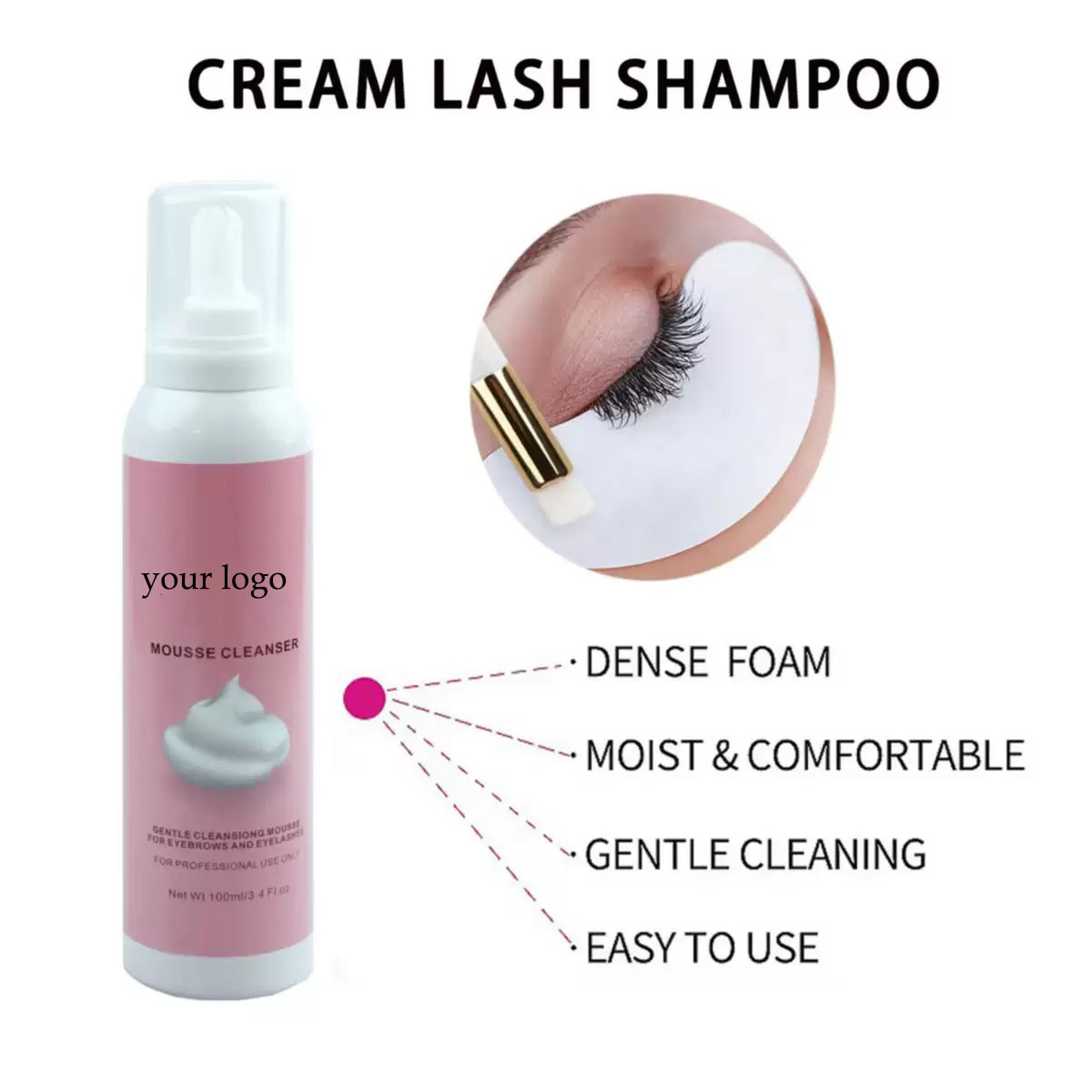 カスタマイズされたホイップラッシュシャンプーピンクフォームク - Eyelash Extension Logo のレビューと価格