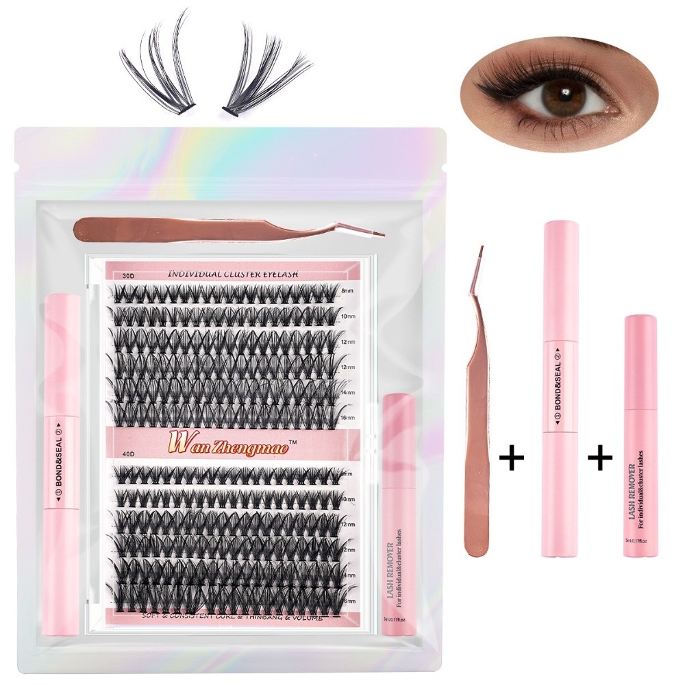 8-16mmの長さのつけまつげ、接着剤とシーラー付き、自然な - Eyelash Extension Wispy Look のレビューと価格
